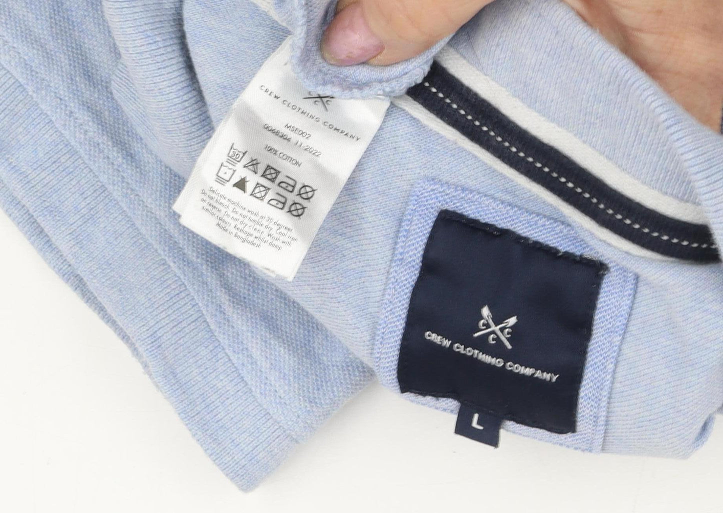 Crew Clothing Men's Large Blue Polo, Short Sleeve, Logo Accent