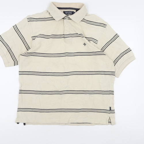 Maine Men’s Beige Striped Polo Shirt S Casual Summer