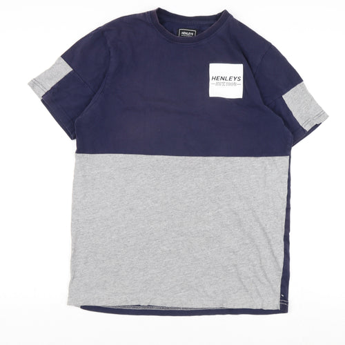 Henleys Men's Blue Grey Colourblock T-Shirt Size M