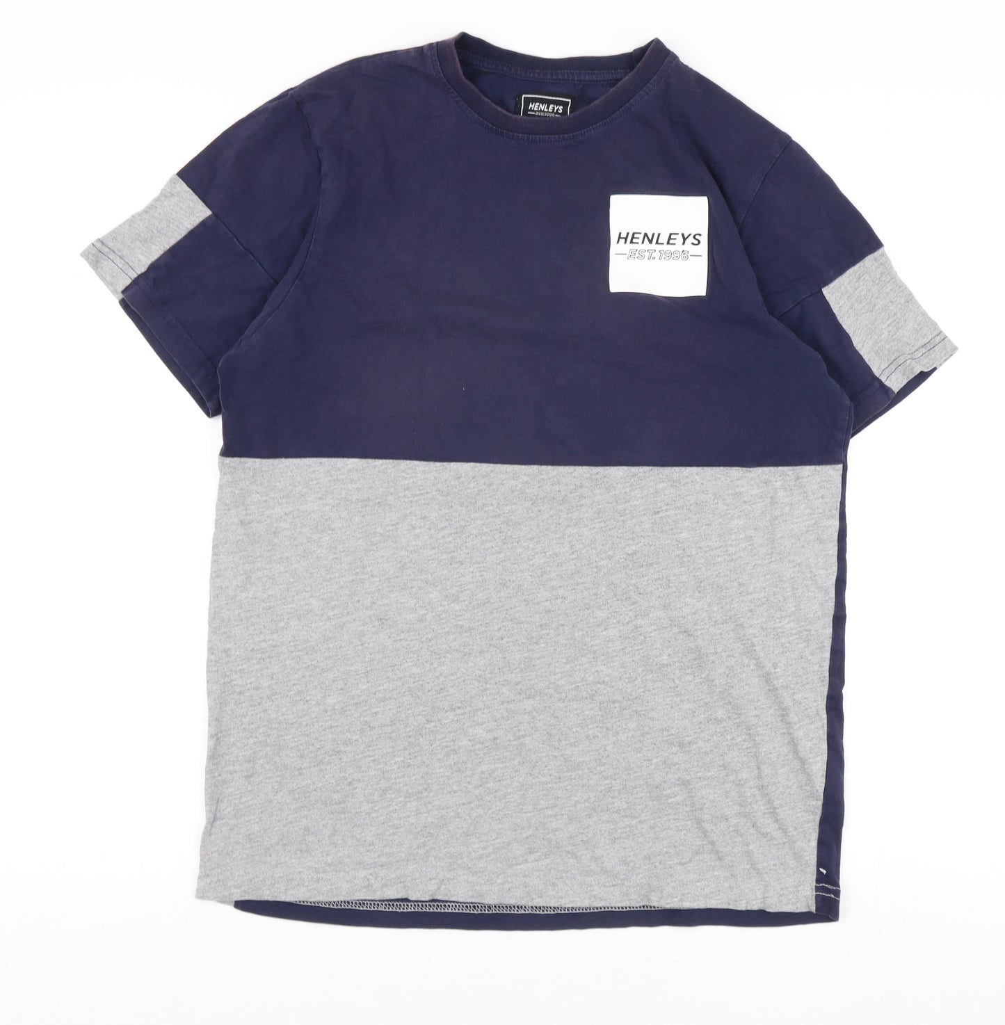 Henleys Men's Blue Grey Colourblock T-Shirt Size M