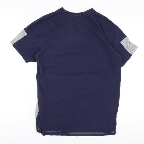 Henleys Men's Blue Grey Colourblock T-Shirt Size M