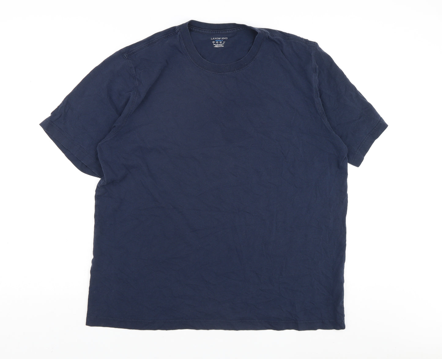 Lands' End Men’s Blue Cotton Crew Neck T-Shirt, L