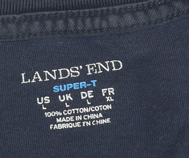 Lands' End Men’s Blue Cotton Crew Neck T-Shirt, L