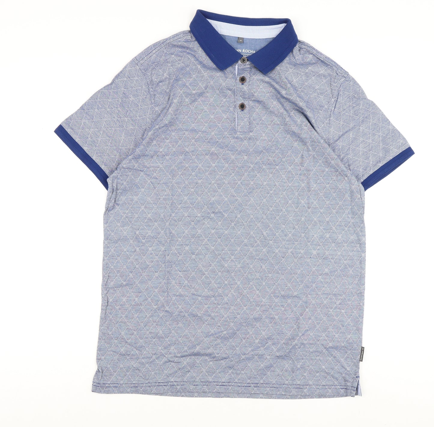 RJR John Rocha Men's Blue Argyle Polo, Size M, Cotton