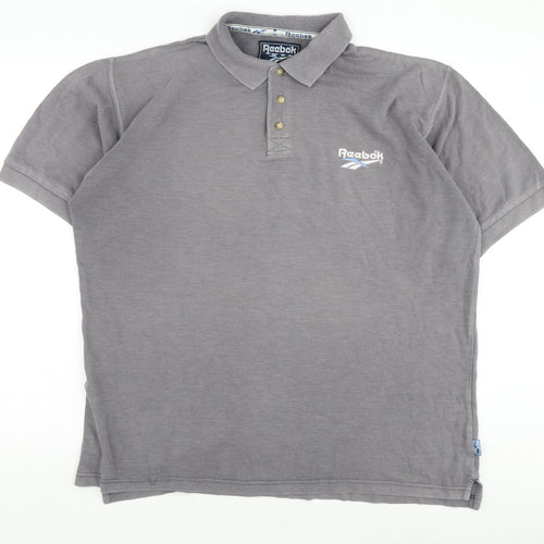 Reebok Men's Grey L Polo Shirt - Casual Solid Logo