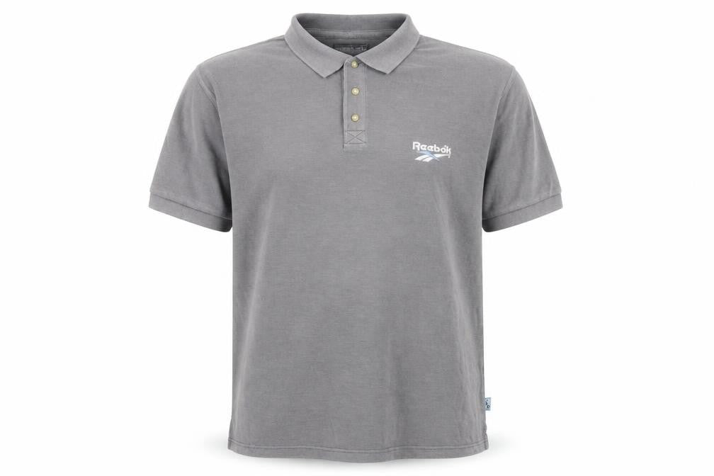 Front view of Reebok Men's Grey L Polo Shirt - Casual Solid Logo