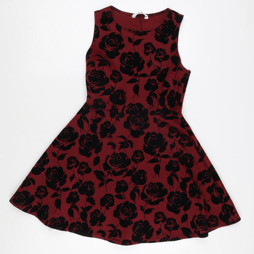 New Look Women's Red Floral A-Line Dress, Size 10