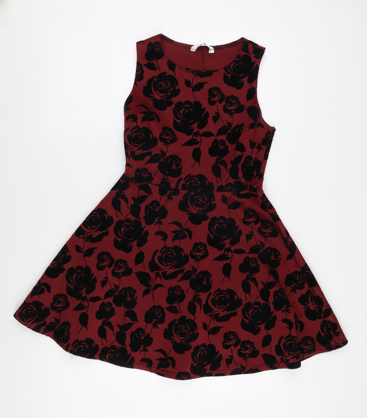 New Look Women's Red Floral A-Line Dress, Size 10