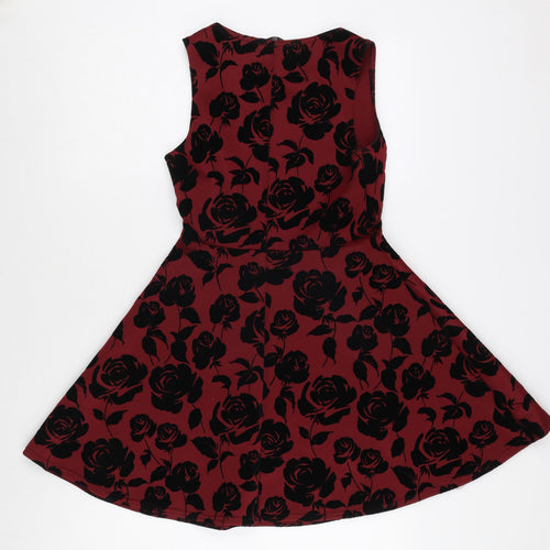 New Look Women's Red Floral A-Line Dress, Size 10