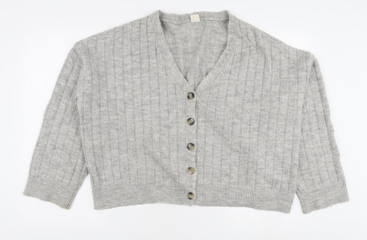Urban Outfitters Women's Grey V-Neck Cardigan, Size L, Lightweight