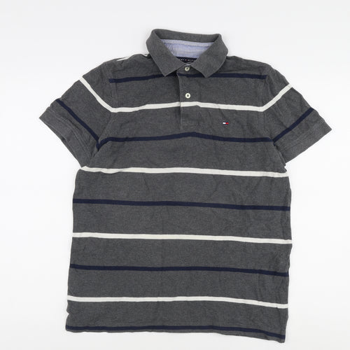 Tommy Hilfiger Men's Grey Striped Slim Fit Polo S