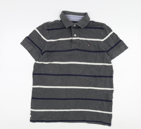 Tommy Hilfiger Men's Grey Striped Slim Fit Polo S