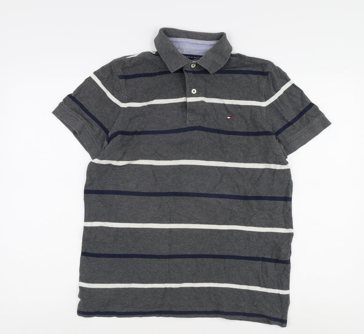 Tommy Hilfiger Men's Grey Striped Slim Fit Polo S