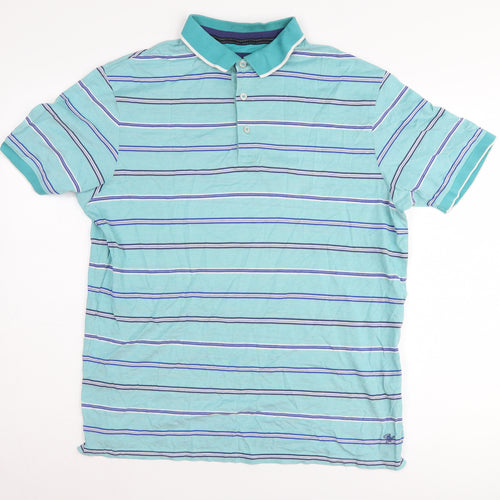 Marks and Spencer Men's Blue Striped Polo Shirt M