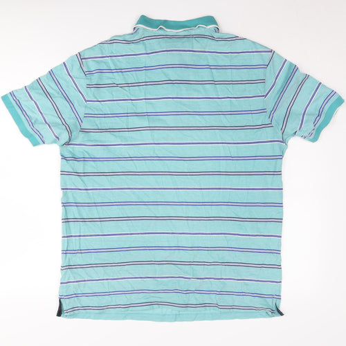 Marks and Spencer Men's Blue Striped Polo Shirt M