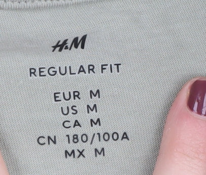 H&M Men's Beige Graphic Long Sleeve T-Shirt, Medium