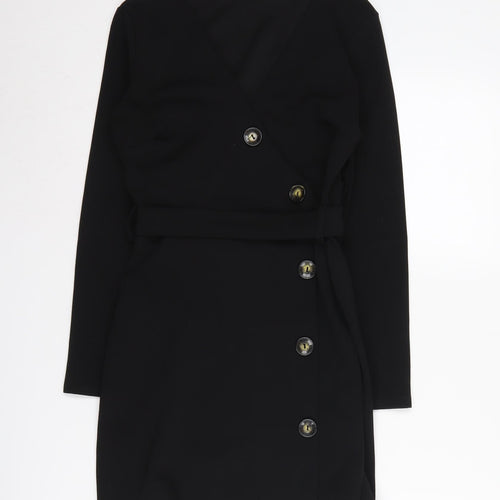 boohoo Women's Black Wrap Dress, Size 6, Long Sleeve