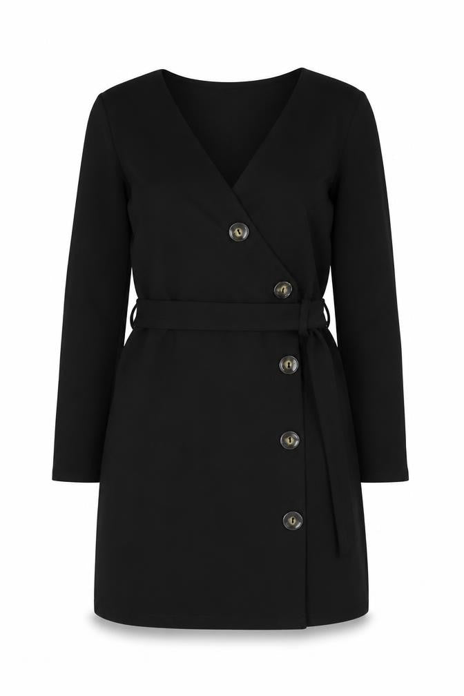boohoo Women's Black Wrap Dress, Size 6, Long Sleeve