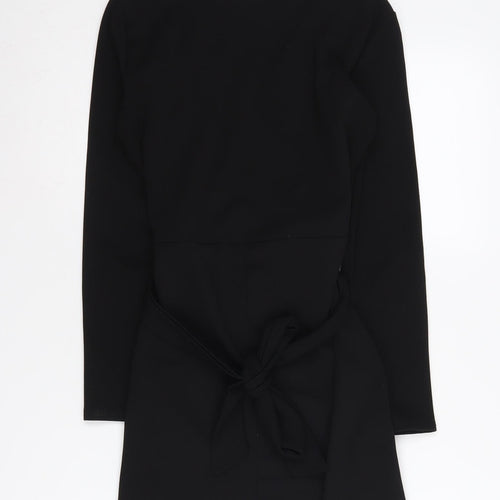 boohoo Women's Black Wrap Dress, Size 6, Long Sleeve