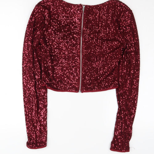 PrettyLittleThing Women's Red Sequin Cropped Blouse