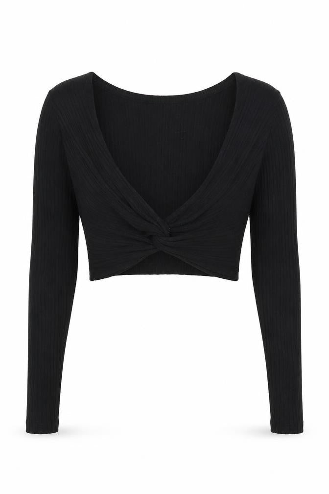 Front view of ASOS DESIGN Black Cropped Women's Knit Top