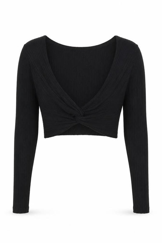 Front view of ASOS DESIGN Black Cropped Women's Knit Top