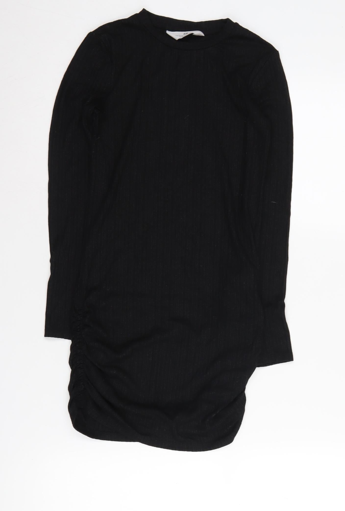 H&M Girls Black Ruched Long Sleeve Dress Size 10-12 Years
