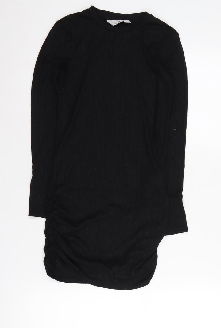 H&M Girls Black Ruched Long Sleeve Dress Size 10-12 Years