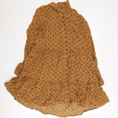 Stradivarius Women's Brown Polka Dot Dress, Size S