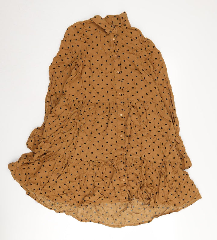 Stradivarius Women's Brown Polka Dot Dress, Size S