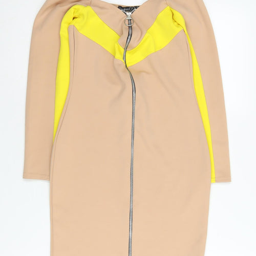 Boohoo Petite Beige Bodycon Dress, Size 8