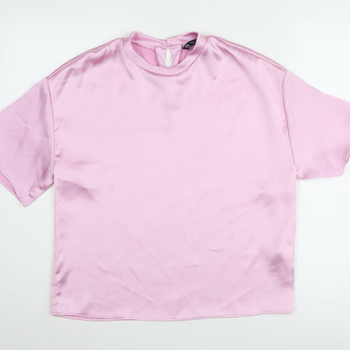 Zara Women's Pink Basic Satin Blouse, 2XS Regular Fit