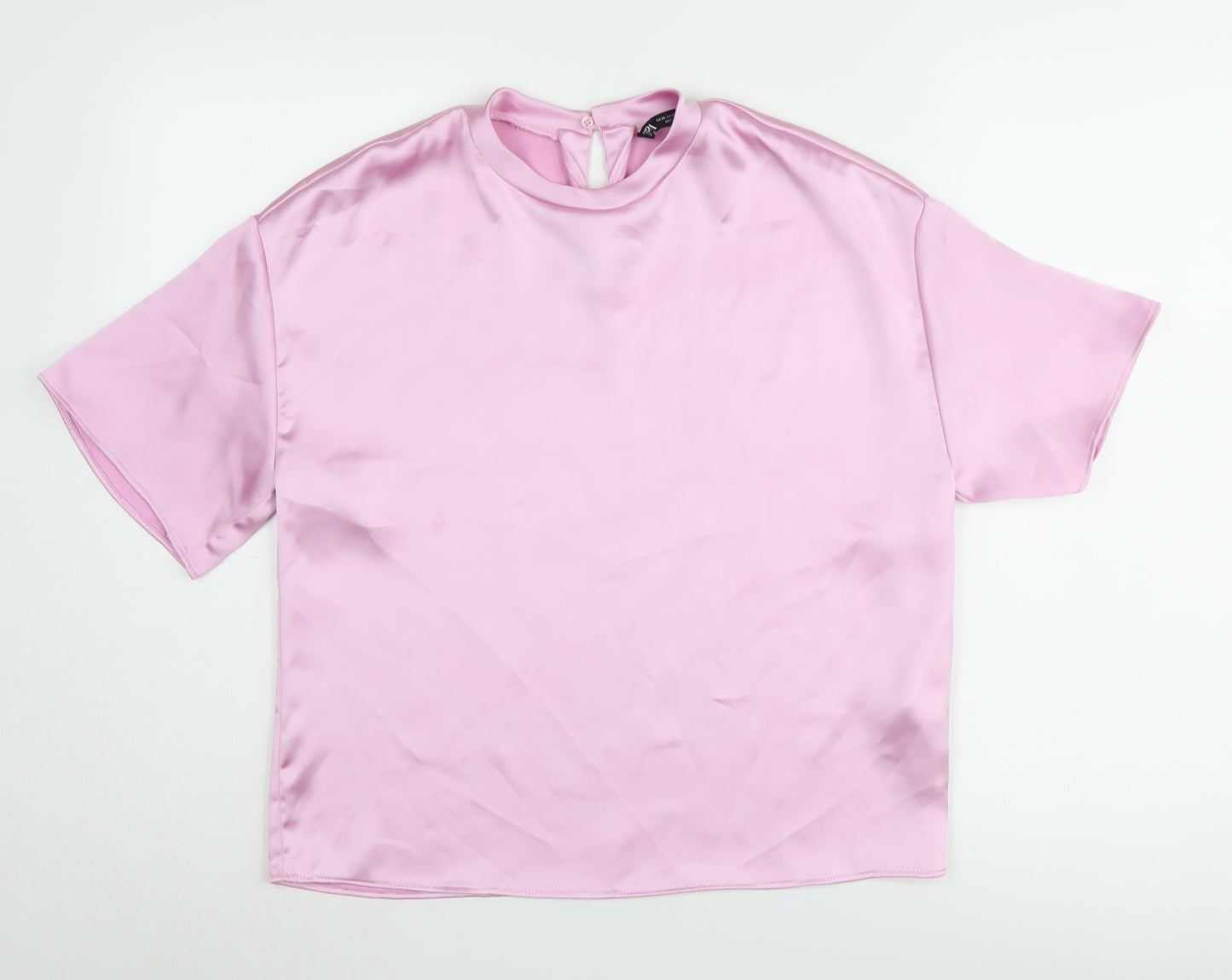 Zara Women's Pink Basic Satin Blouse, 2XS Regular Fit
