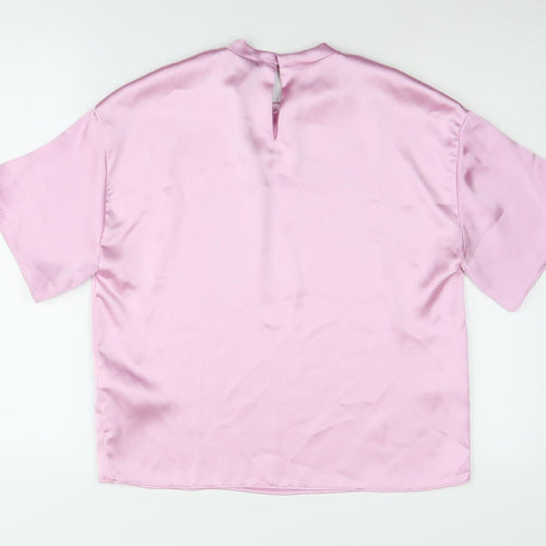 Zara Women's Pink Basic Satin Blouse, 2XS Regular Fit