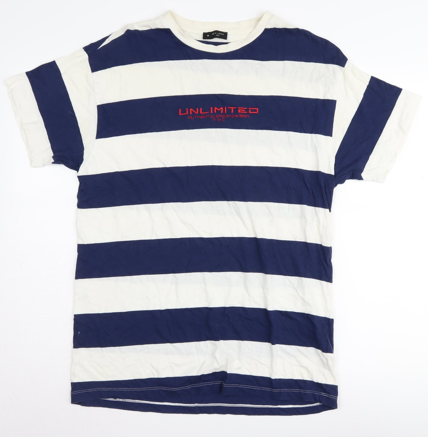 New Look Men's Medium Blue Striped T-Shirt, Regular Fit