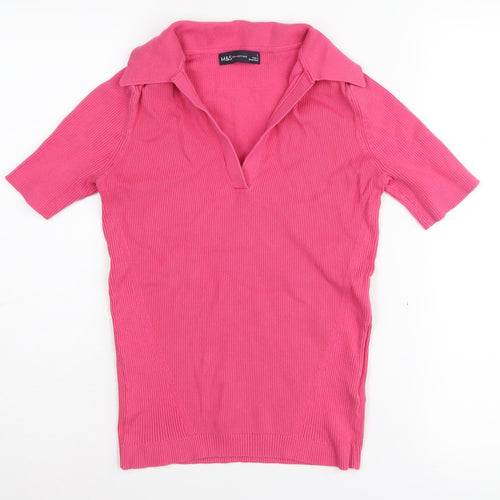 Marks and Spencer Women's Pink Short Sleeve Polo, Size S