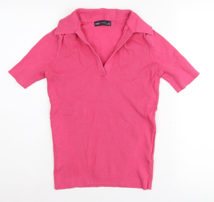 Marks and Spencer Women's Pink Short Sleeve Polo, Size S