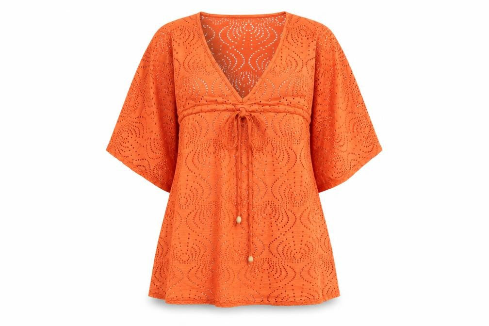 Front view of Atmosphere Women's Orange Kimono Tunic, size 8
