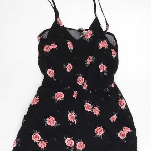 H&M Women's Black Floral Playsuit Size 8 - Excellent Condition