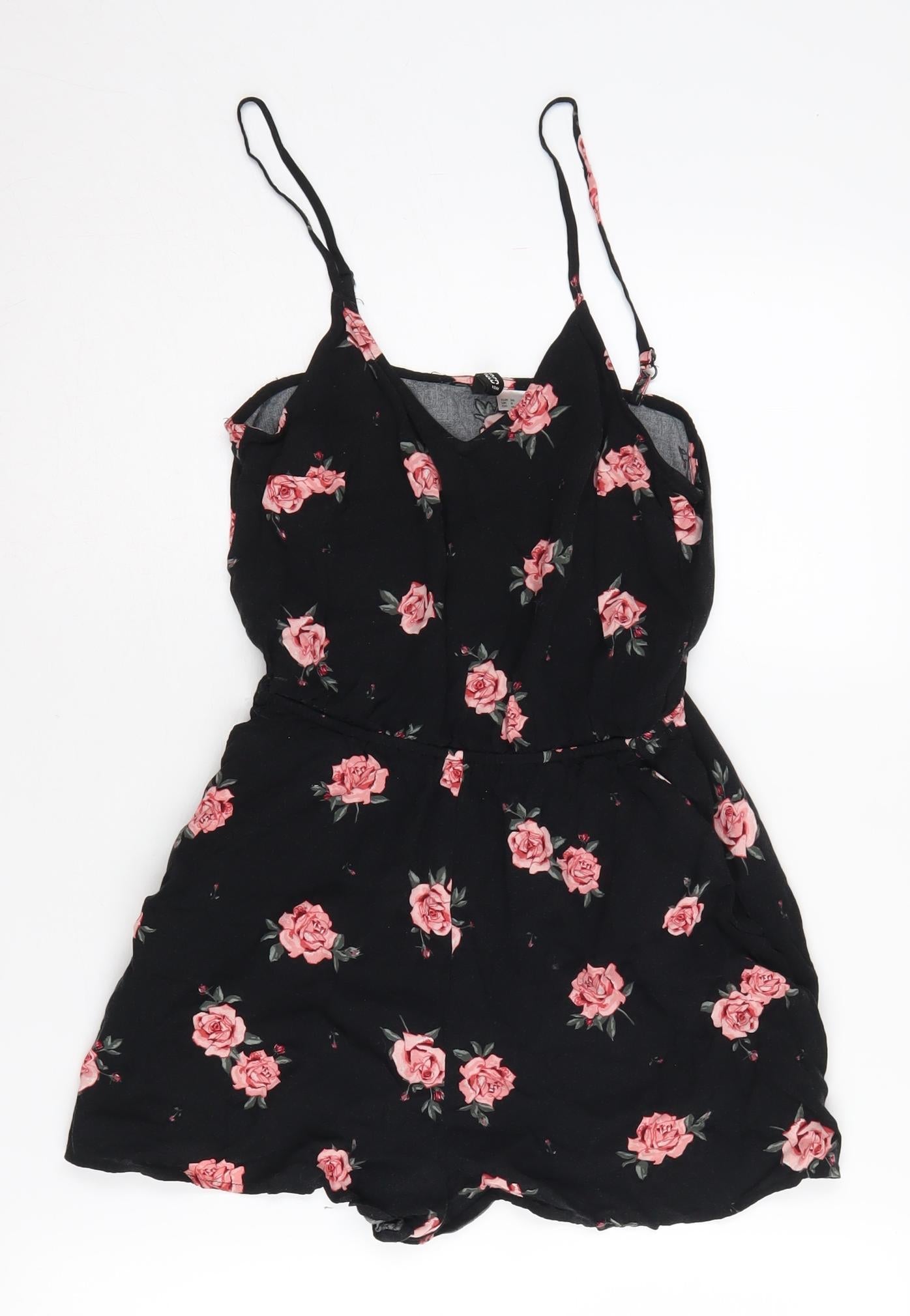 H&M Women's Black Floral Playsuit Size 8 - Excellent Condition