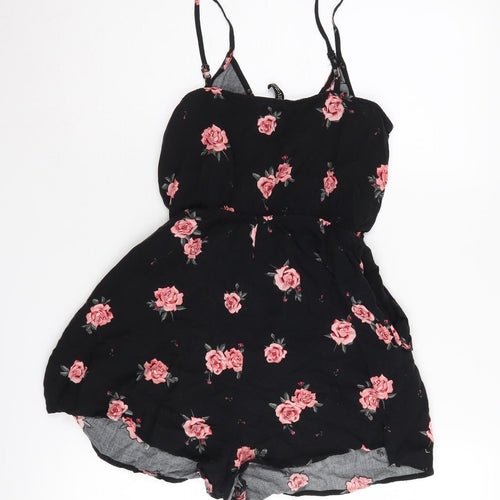 H&M Women's Black Floral Playsuit Size 8 - Excellent Condition