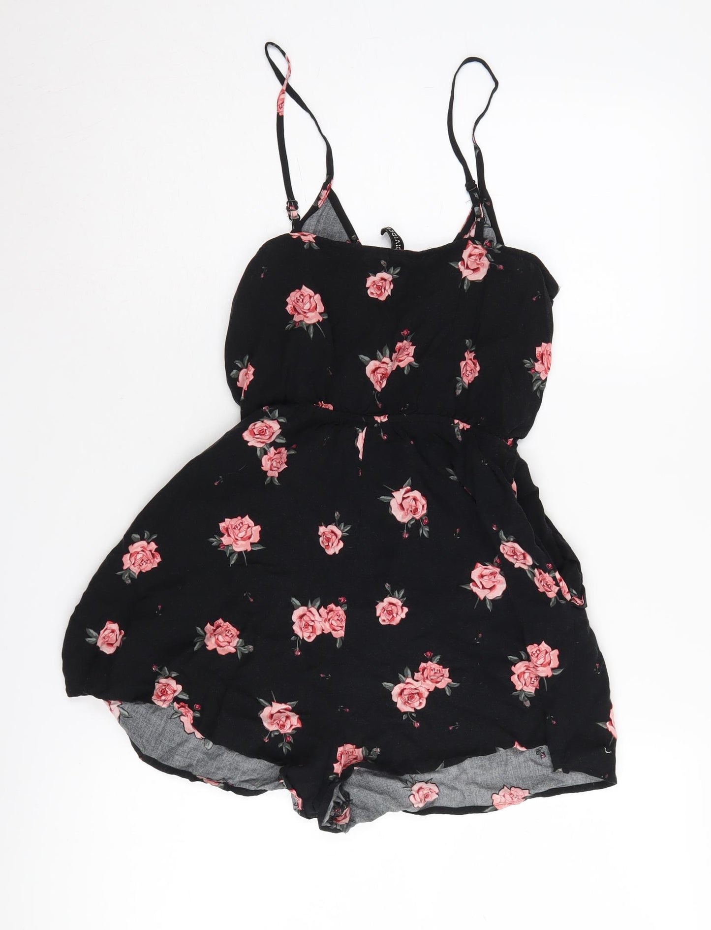 H&M Women's Black Floral Playsuit Size 8 - Excellent Condition