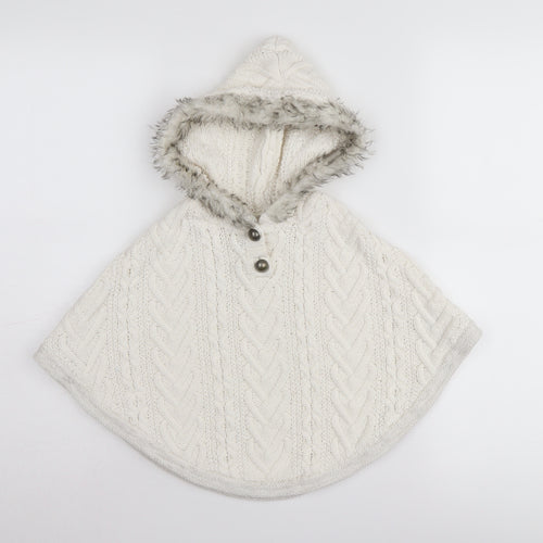 Cynthia Rowley Girls Ivory Hooded Cape, 3-4 Years, Fur Trim