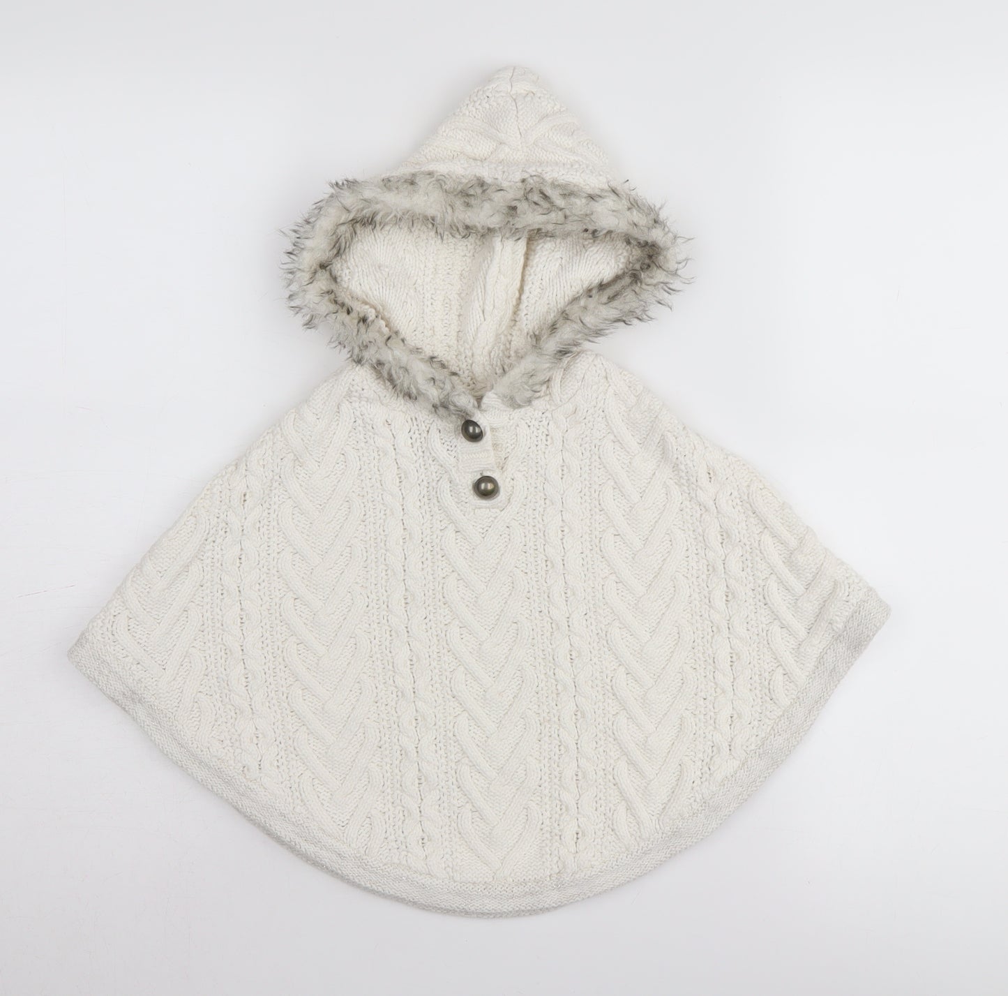 Cynthia Rowley Girls Ivory Hooded Cape, 3-4 Years, Fur Trim