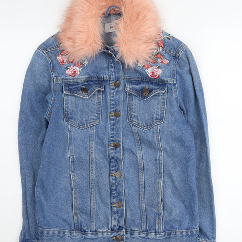New Look Women’s Blue Embroidered Denim Jacket Size 8