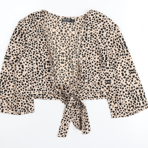 Nasty Gal Women's Beige Animal Print Cropped Blouse Size 12