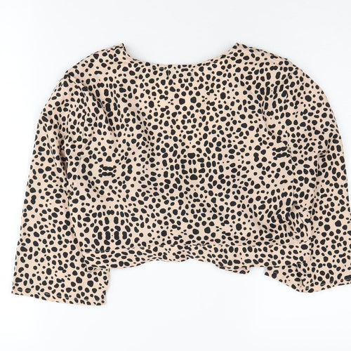 Nasty Gal Women's Beige Animal Print Cropped Blouse Size 12