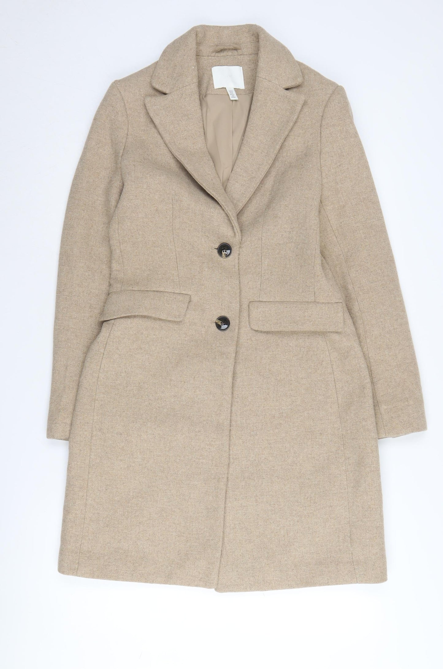 H&M Women's Beige Wool Blend Mid-Length Overcoat Size 6