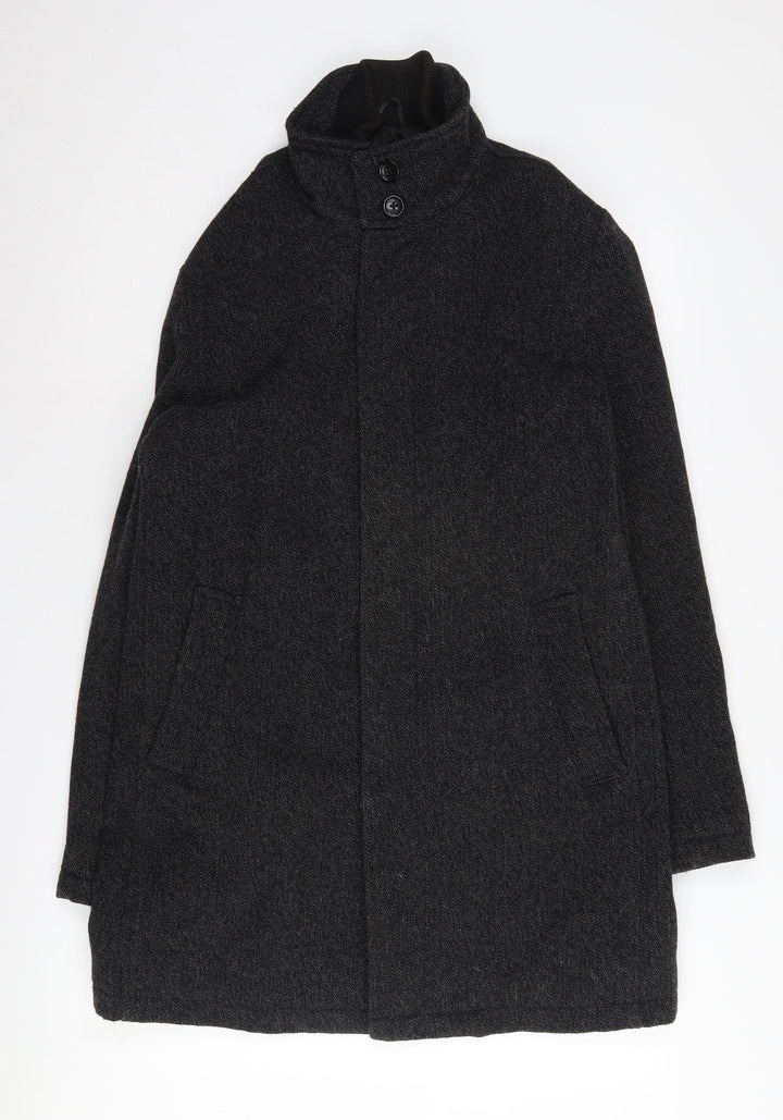 Next Men's Black Wool Blend Mid-Length Overcoat M