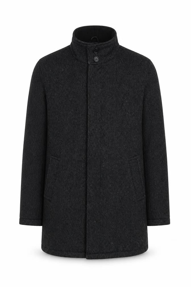Front view of Next Men's Black Wool Blend Mid-Length Overcoat M